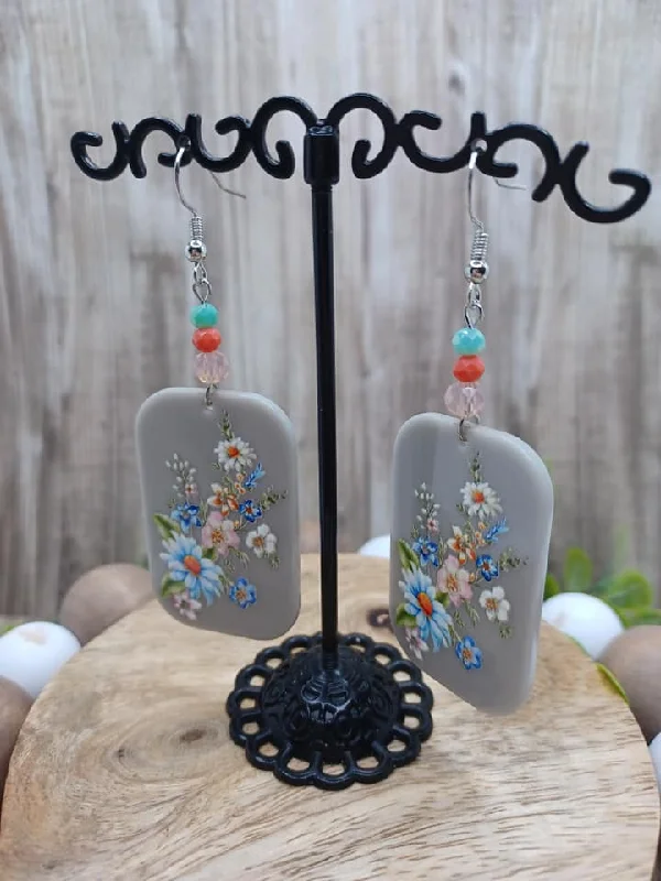 Grey Floral Style Earrings