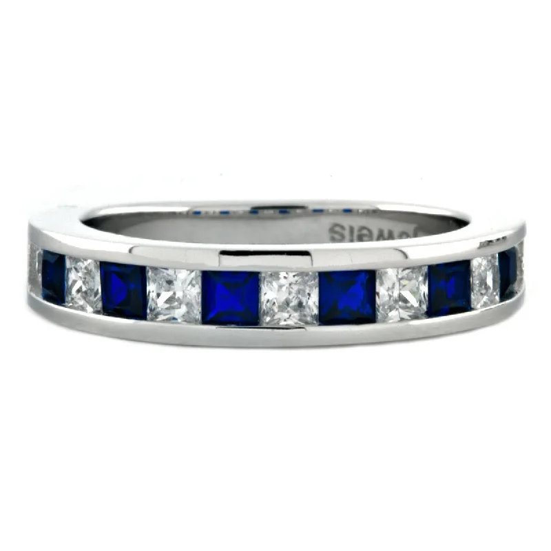 Olivia B: 2.21ct Princess cut Sapphire & CZ Semi-Eternity Wedding Band