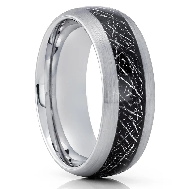 Meteorite Tungsten Wedding Band 8Mm Comfort Fit Cobalt Free Anniversary Ring - Silver