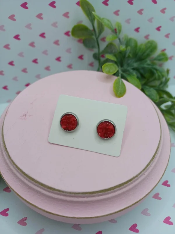 Red Druzy Style Earrings