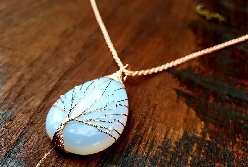 Rose Gold Opalite Tree of Life necklace