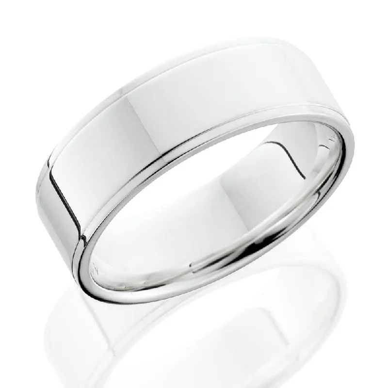 Flat Step Cut Wedding Band 14K White Gold