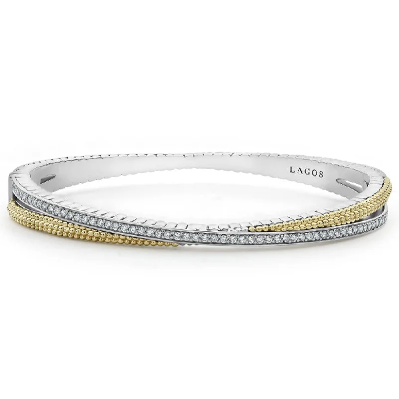 Lagos Lux 18k Gold Caviar and Diamond Bangle