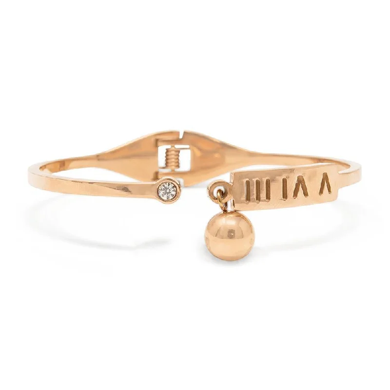 Stainless Steel Bangle Roman Numeral Ball Rose Gold Plated