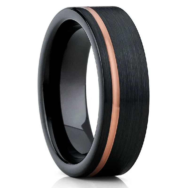 6Mm Black Tungsten Wedding Ring Rose Gold Band Engagement Comfort Fit