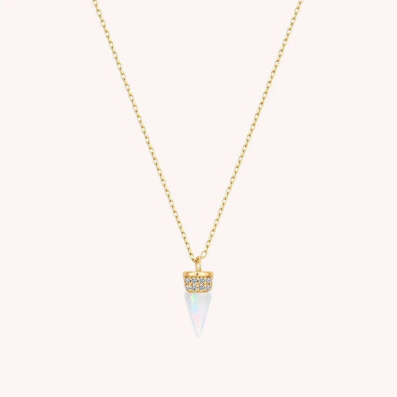 14K Solid Gold Opal Bullet Diamond Necklace