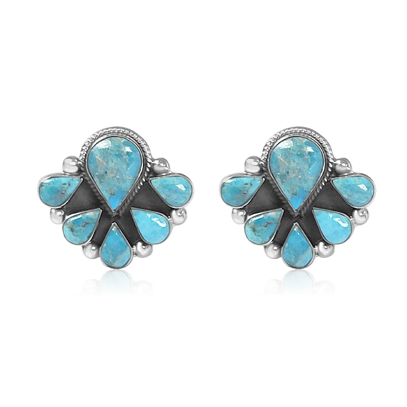 Southwest Genuine Turquoise Fan Earrings