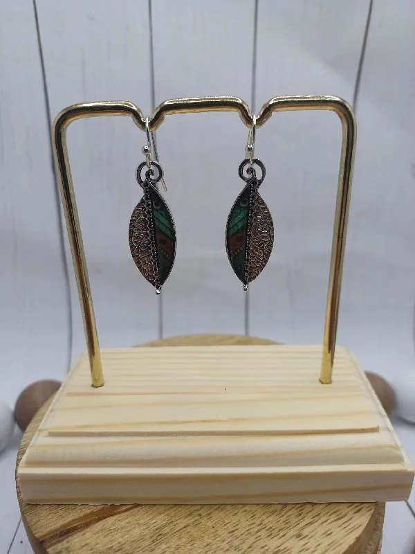 Silver Leaf Style Earrings w/ Green Accent