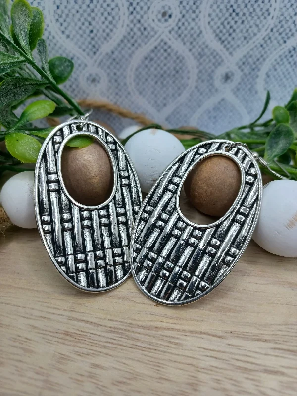 Silver Oval Basket Woven Style Earrings