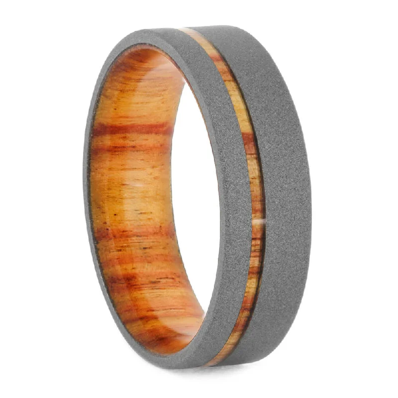 Sandblasted Titanium Wedding Band With Tulipwood Sleeve