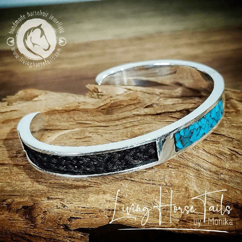 Sterling Silver and Turquoise Horsehair Braid Inlaid Cuff / Bangle