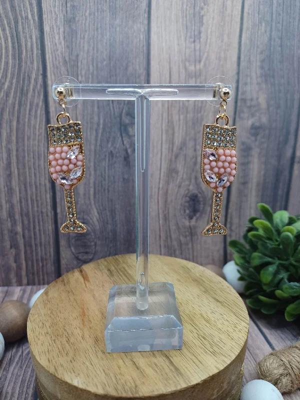 Pink Champagne Drink Beaded Earrings