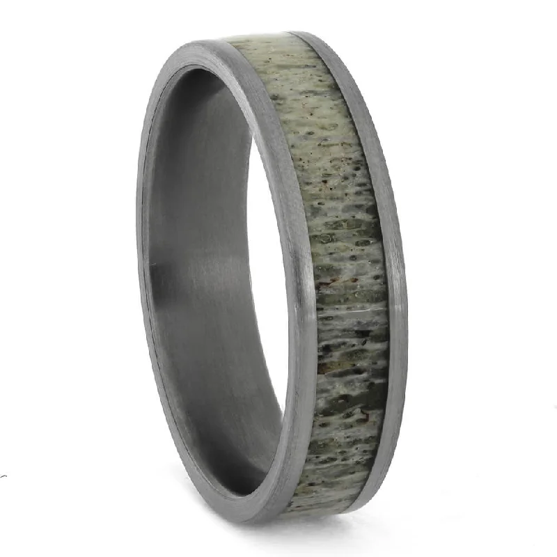 Deer Antler Men's Wedding Band with Brushed Finish