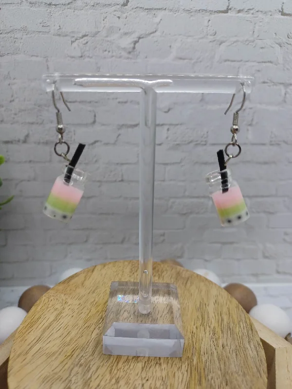 Pink & Green Colored Drink Earrings