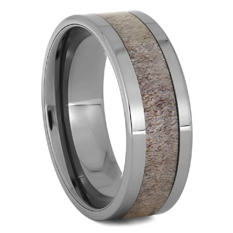 Naturally Shed Deer Antler Ring with Tungsten Band