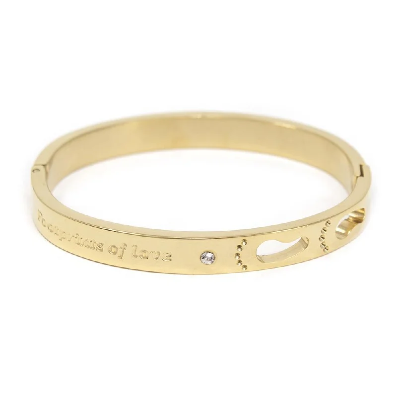 Stainless St Kids Bangle Footprints Gold Pl