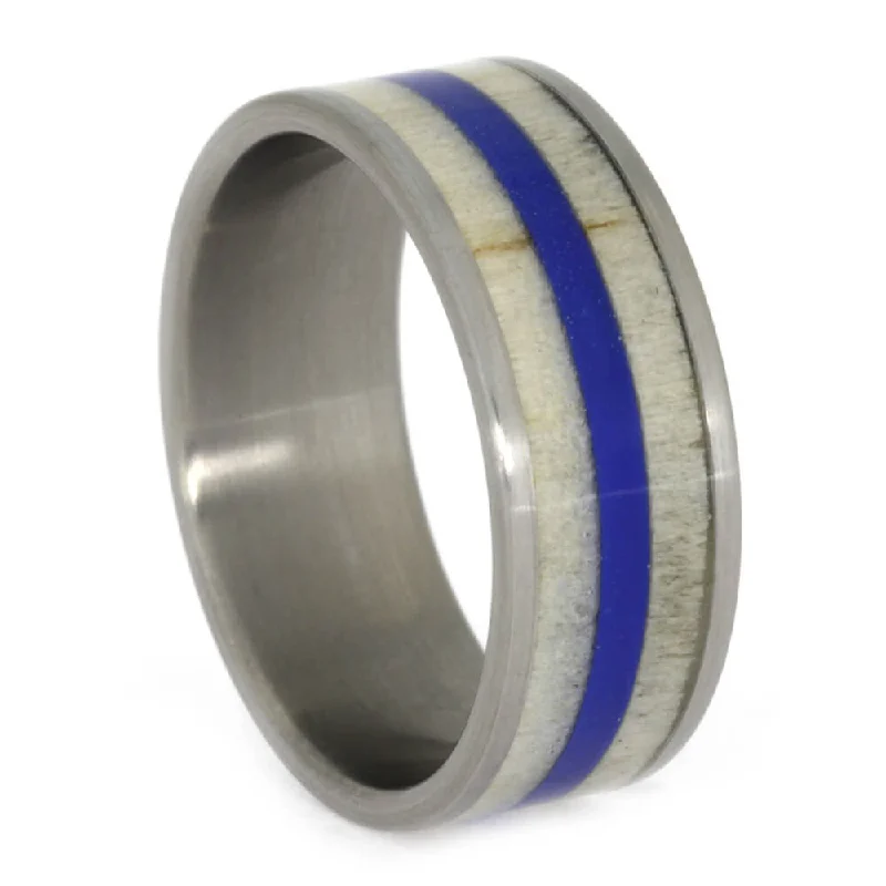 Aspen Wood Wedding Band with Blue Pinstripe