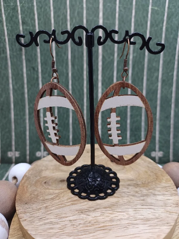 Wooden Football Earrings