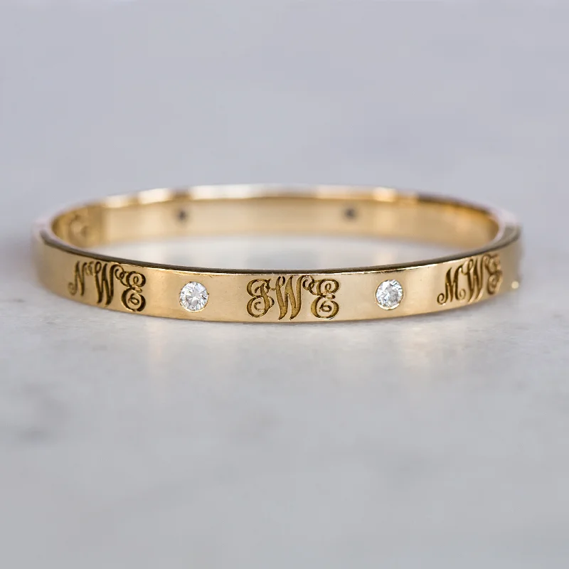 Signature Diamond Bangle with Three Monograms | 14-Karat