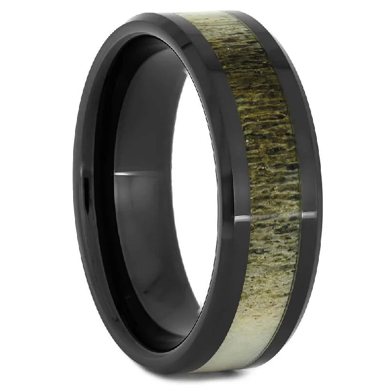 Deer Antler Wedding Band in Black Ceramic