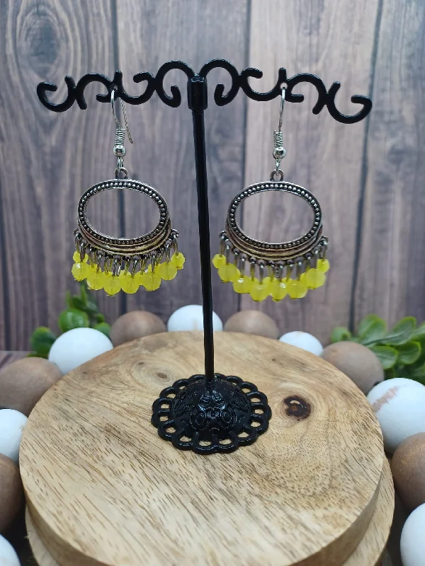 Silver Oval Earrings w/ Yellow Beading