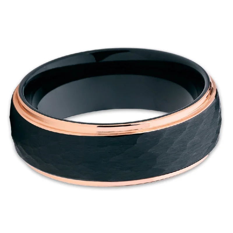 8Mm Black Tungsten Carbide Ring Rose Gold Wedding Band Comfort Fit Size 6.513