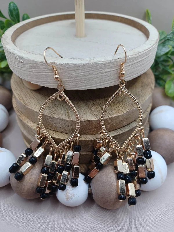 Gold & Black Tassel Style Earrings