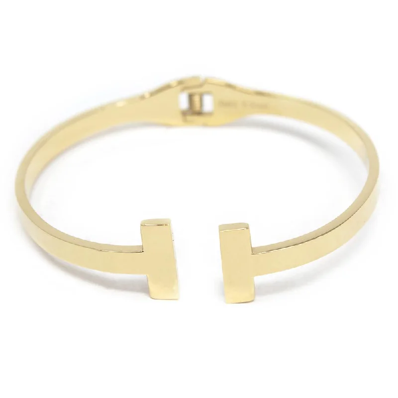 Stainless Steel T Hinged Bangle Gold Pl