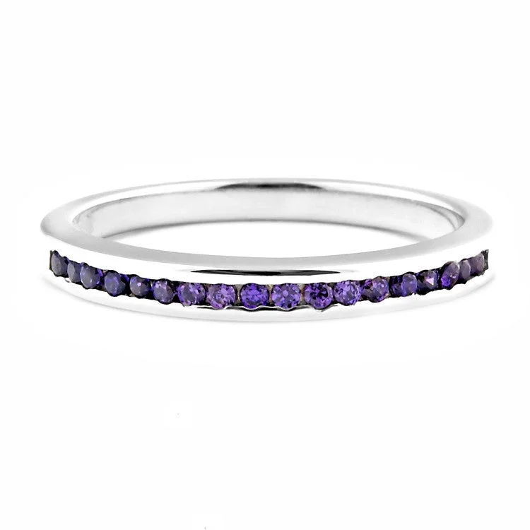 Lakoda BAT: Stackable Amethyst Ice CZ Semi Eternity Wedding Band Ring