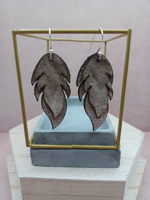 Triple Layered Genuine Leather Earrings - Brown & Pink