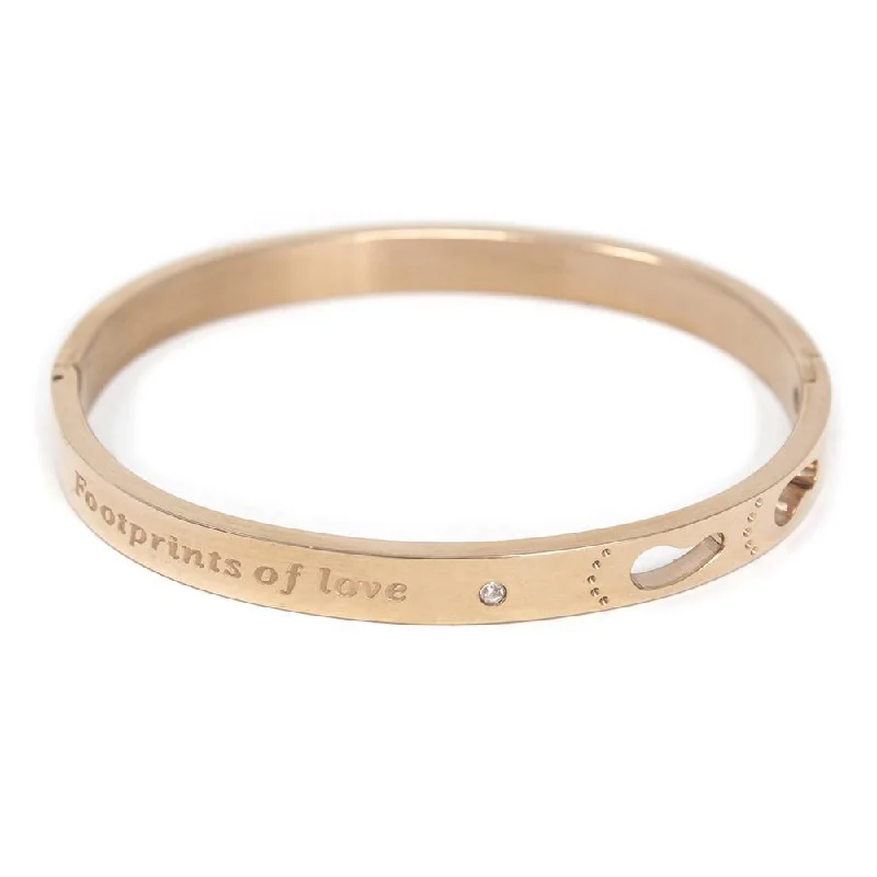 Stainless St Bangle Footprints Rose Gold Pl