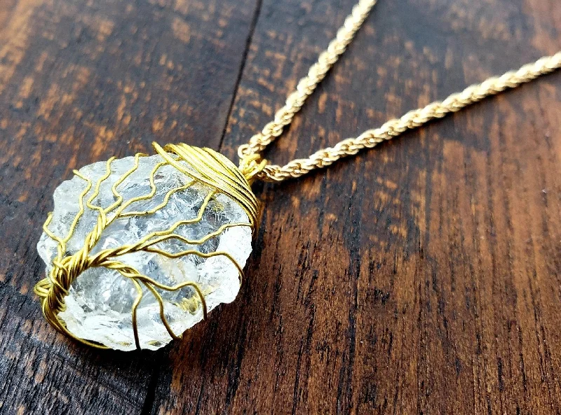 Quartz Gold Tree of Life Necklace