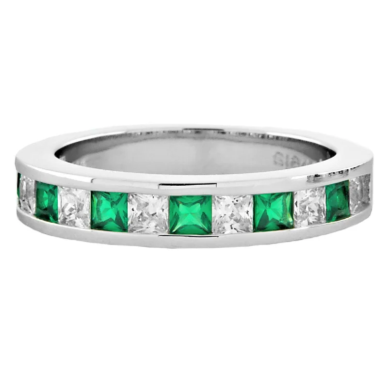 Olympia B: 2.21ct Princess cut Emerald & CZ Semi-Eternity Wedding Band