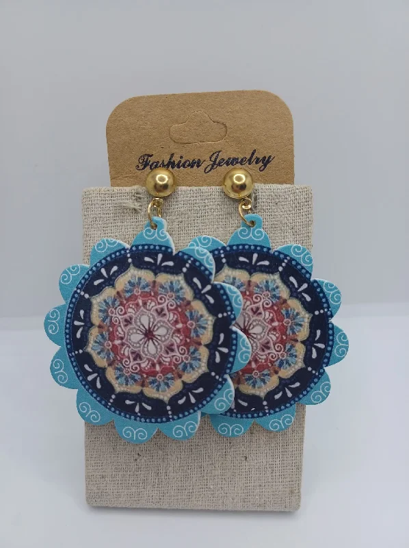 Blue, White, & Pink Wooden Earrings