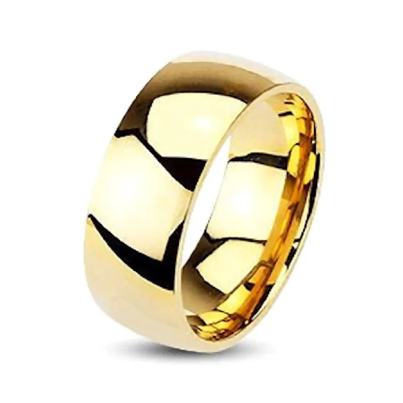 Valiant: Gold 8mm Domed Comfort Fit Stainless Steel Wedding Band Ring