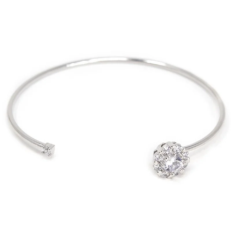 Rhodium Plated Bangle with Pave Crystal