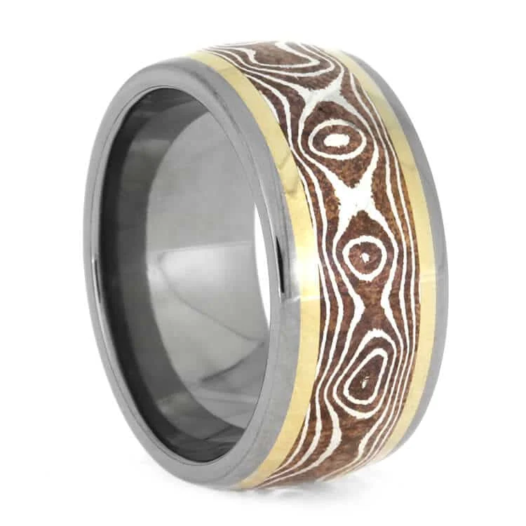 Copper Silver Mokume Ring with Yellow Gold Pinstripes