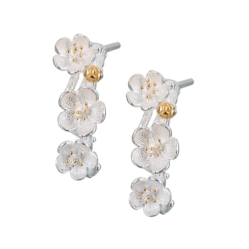 Sterling Silver Flower Stud Earrings Handmade Jewelry Gifts Women