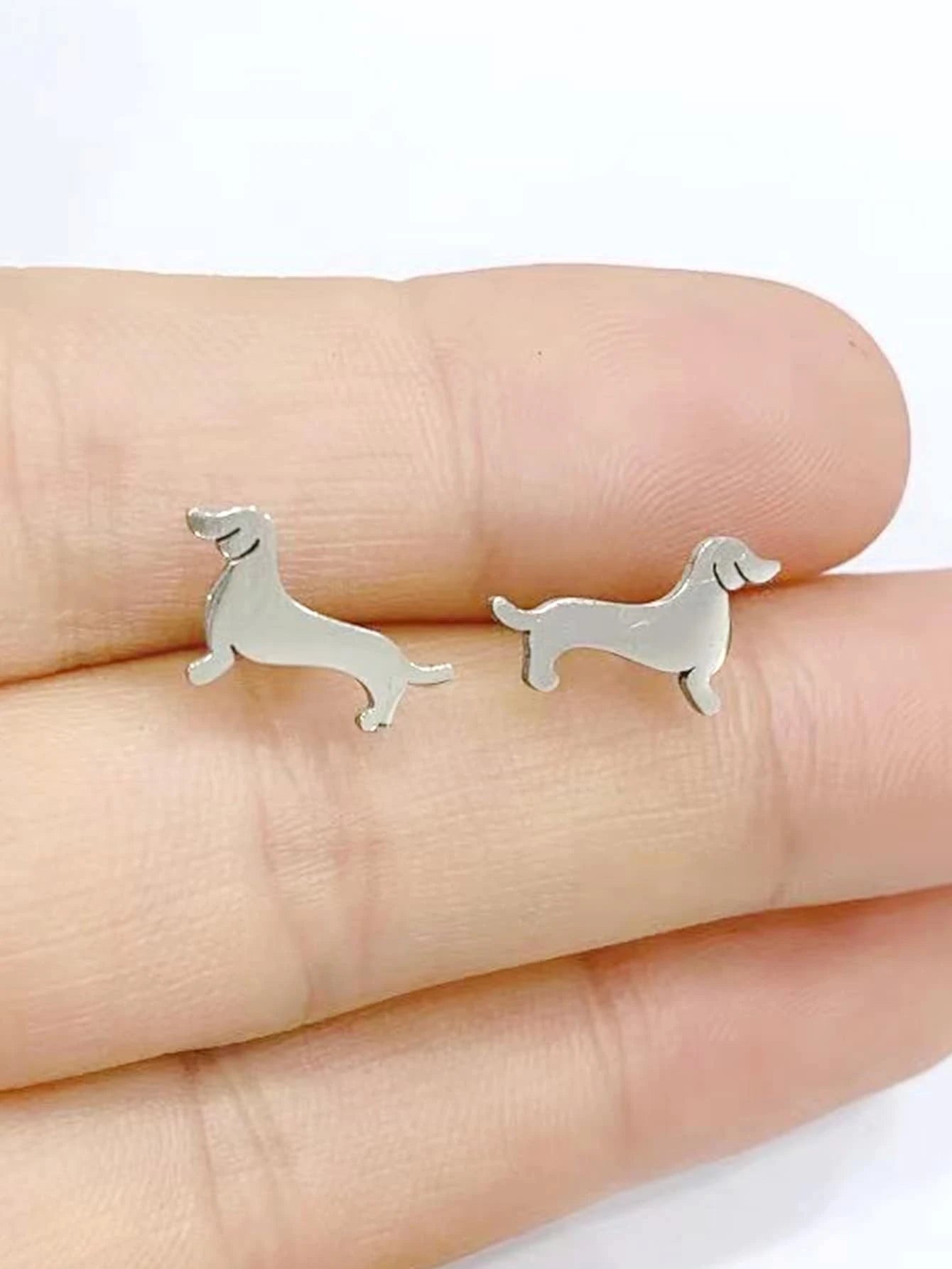 Silver Wienie Dog Earrings