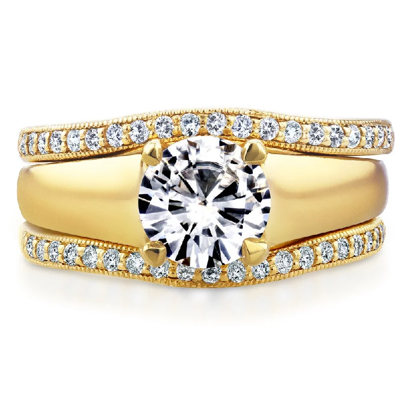 Annello by Kobelli 14k Yellow Gold Round Cut Moissanite Solitaire and 1/3ct TDW Diamond Bands 3-Piec