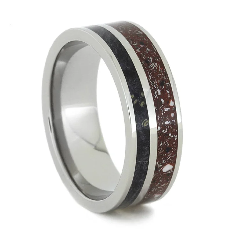 Red Concrete Stardust™ & Black Box Elder Burl Wood Ring