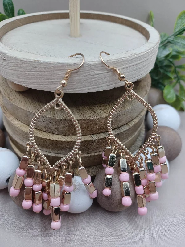 Gold & Pink Tassel Style Earrings