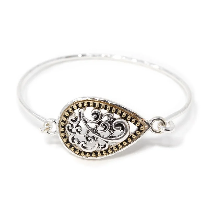 Two Tone Filigree Teardrop Bangle