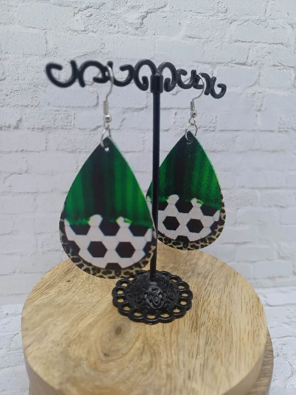 Soccer Leather Style Earrings w/ Leopard Accent