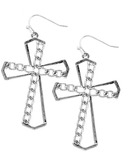 Silver Cross Chain Style Earrings