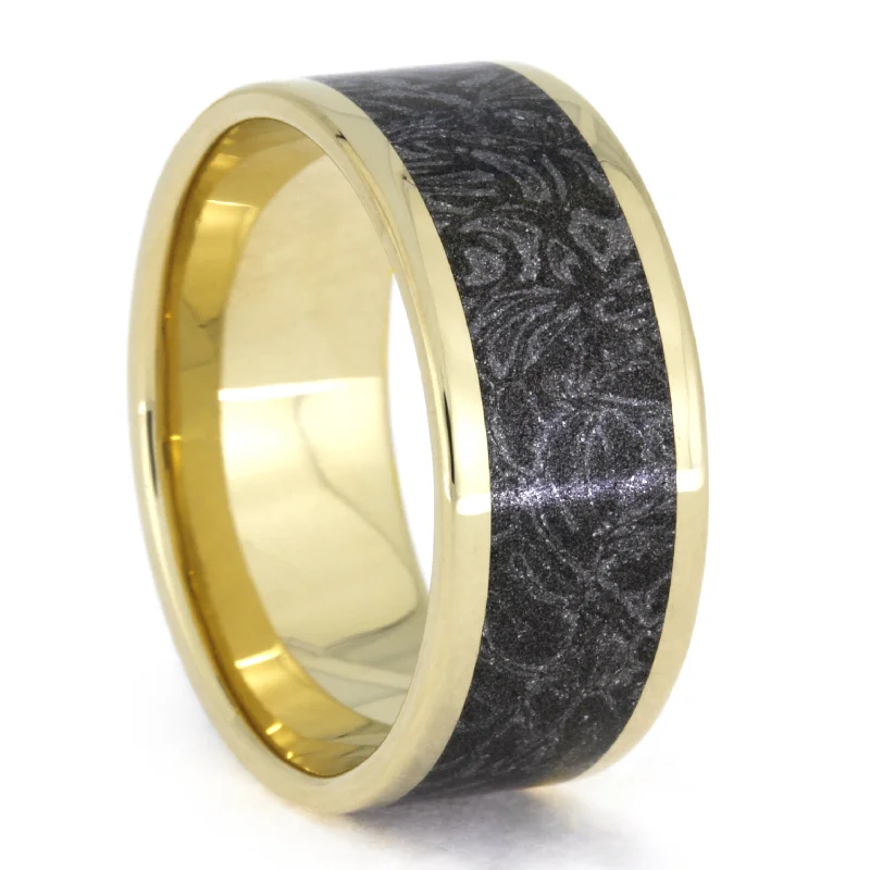 Black & White Mokume Gane Ring in Yellow Gold