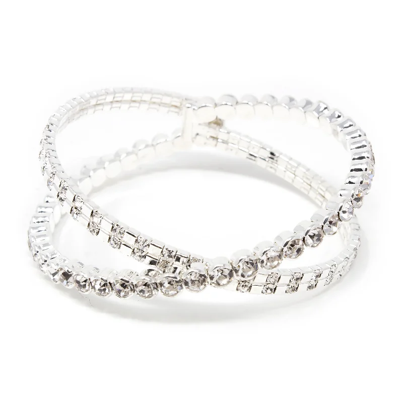 Clear Round Crystal Crossover Wire Bangle