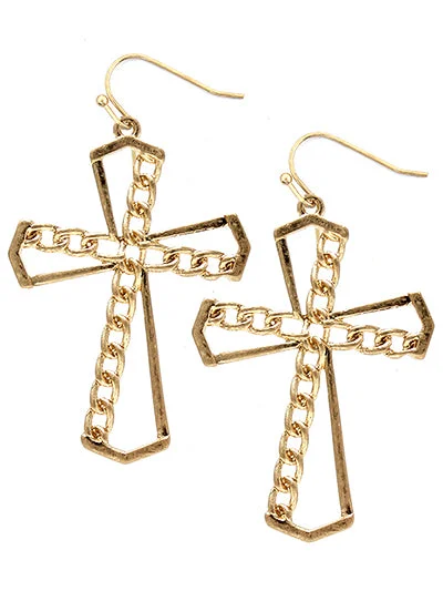 Gold Cross Chain Style Earrings