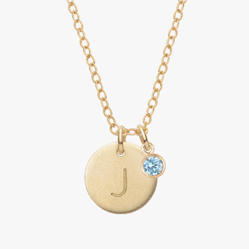 Personalized Initial Disc With Birthstone Necklace