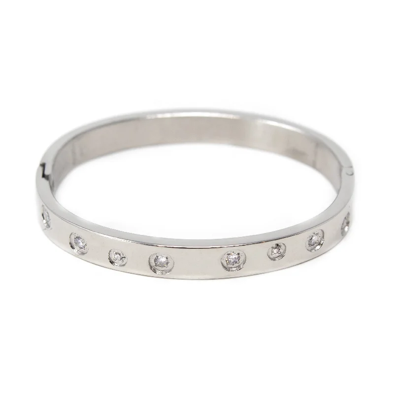 Stainless St Kids Bangle W CZ Inlay